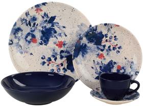 Aparelho de Jantar Chá 20 Peças Haus Cerâmica - Azul Redondo Soho Flor