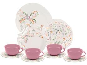 Aparelho de Jantar Chá 20 Peças Oxford Redondo Cerâmica Jardim Secreto