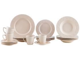 Aparelho de Jantar Chá 20 Peças Oxford Redondo Cerâmica Off White Marfim