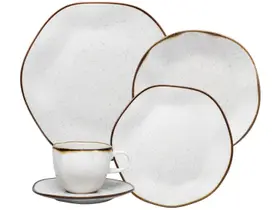 Aparelho de Jantar Chá 20 Peças Oxford Redondo Porcelana Branco e Marrom Maresia Aparelho de Jantar Chá 20 Peças Oxford Redondo Porcelana Branco e Marrom Maresia