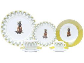 Aparelho de Jantar Chá e Café 42 Peças Lyor - Porcelana Redondo Amarelo e Branco Pineapple