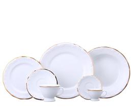 Aparelho De Jantar Chá E Café Pomerode Filete Ouro 42 Peças Porcelana Schmidt - Porcelanas Schmidt