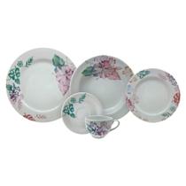 Aparelho de Jantar/Chá Schmidt Flores Porcelana, 20 Peças, Estampado Floral