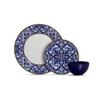 Aparelho de jantar com 12 peças coimbra c/ bowl azul royal - Alleanza Cerâmica