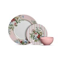 Aparelho De Jantar Com 12Pcs Paris Com Bowl Rosa Suave Plus