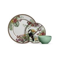 Aparelho De Jantar Com 12Pcs Tropicos C/ Bowl Verde Agua