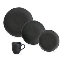 Aparelho de Jantar com 16 Peças Stoneware Orgânico Preto Matte - Porto Brasil