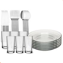 Aparelho de Jantar com 30 Peças Em Vidro 6 Pratos Fundos, 6 Copos e 18 Talheres Aparelho de Jantar com 30 Peças Em Vidro 6 Pratos Fundos, 6 Copos e 18 Talheres