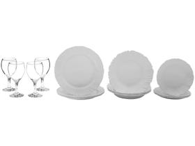 Aparelho de Jantar com Taça 16 Peças Duralex - Redondo Branco Pétala