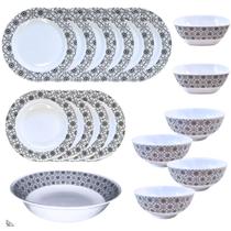 Aparelho De Jantar Completo 17 pçs Decorado Preto Melamina