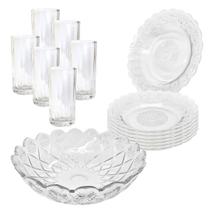 Aparelho De Jantar Copos Pratos 13 Peças Vidro com Bowl Grande 2,5L Aparelho De Jantar Copos Pratos 13 Peças Vidro com Bowl Grande 2,5L