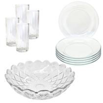 Aparelho De Jantar Copos Pratos 9 Peças Vidro com Bowl Grande 2,5L