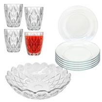 Aparelho De Jantar Copos Pratos 9 Peças Vidro com Bowl Grande 2,5L Completo