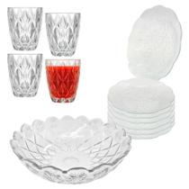 Aparelho De Jantar Copos Pratos 9 Peças Vidro com Bowl Grande 2,5L Completo Aparelho De Jantar Copos Pratos 9 Peças Vidro com Bowl Grande 2,5L Completo