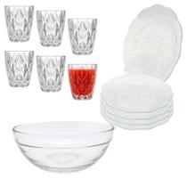 Aparelho De Jantar Copos Pratos Diamond 13 Peças Vidro com Bowl Grande 2,1L Aparelho De Jantar Copos Pratos Diamond 13 Peças Vidro com Bowl Grande 2,1L