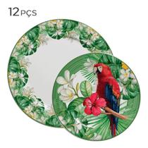 Aparelho de Jantar de Cerâmica Macaw Verde e Branco 12PÇS