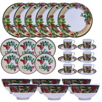 Aparelho de Jantar e Café 30 Peças Natalino Pinha Berries Melamina Saldão (Material Sintético)