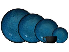 Aparelho de Jantar e Chá 20 Peças Alleanza Cerâmica Redondo Cerâmica Azul e Preto Albânia