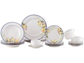 Aparelho de Jantar e Chá 20 Peças Alleanza de Cerâmica Branco e Azul Redondo Sorrento