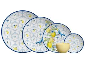 Aparelho de Jantar e Chá 20 Peças Alleanza Redondo Cerâmica Faiança Azul Sicília