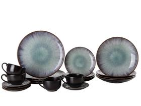 Aparelho de Jantar e Chá 20 Peças Alleanza Redondo Cerâmica Faiança Azul Tye Dye