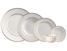 Aparelho de Jantar e Chá 20 Peças Alleanza Redondo Cerâmica Faiança Branco e Dourado Split Gold
