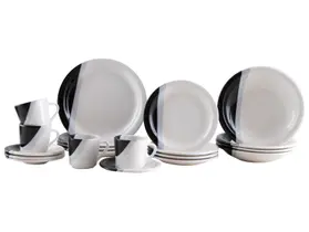 Aparelho de Jantar e Chá 20 Peças Cerâmica Brasilia Redondo Branco e Preto Atual Aparelho de Jantar e Chá 20 Peças Cerâmica Brasilia Redondo Branco e Preto Atual