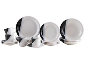 Aparelho de Jantar e Chá 20 Peças Cerâmica Brasilia Redondo Branco e Preto Atual