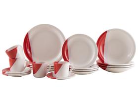 Aparelho de Jantar e Chá 20 Peças Cerâmica Brasilia Redondo Branco e Vermelho Atual