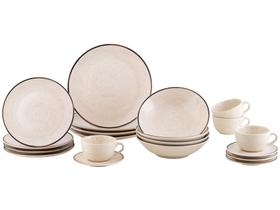 Aparelho de Jantar e Chá 20 Peças Oxford de Cerâmica Bege e Marrom Redondo Unni Brisa