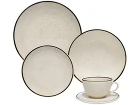Aparelho de Jantar e Chá 20 Peças Oxford de Cerâmica Bege e Marrom Redondo Unni Brisa