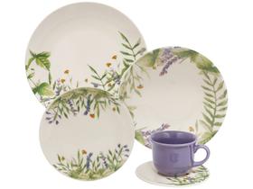 Aparelho de Jantar e Chá 20 Peças Oxford de Cerâmica Branco Verde e Lavanda Redondo Unni