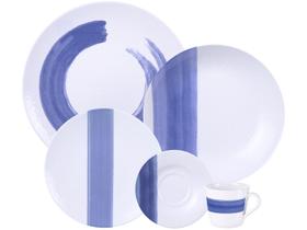 Aparelho de Jantar e Chá 20 Peças Tramontina Redondo de Porcelana Branco e Azul Soho 96589036