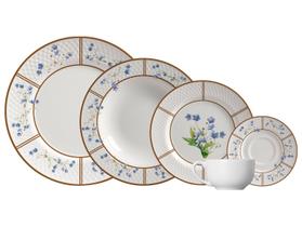 Aparelho de Jantar e Chá 30 Peças Alleanza Redondo Cerâmica Faiança Branco e Marrom Heritage