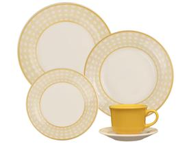 Aparelho de Jantar e Chá 30 Peças Biona Redondo Cerâmica Trama Mostarda Oxford