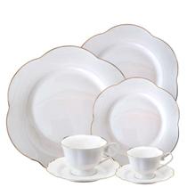 Aparelho de Jantar e Chá 42pç Camélia Porcelana Fio Ouro L'Hermitage