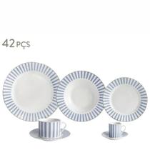 Aparelho de Jantar e Chá 42pçs Charming Azul Porcelana Borda Ouro LHermitage