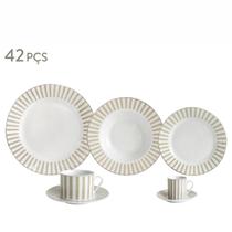 Aparelho de Jantar e Chá 42pçs Charming Bege Porcelana Borda Ouro LHermitage