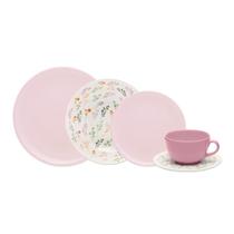 Aparelho de Jantar e Chá Jardim Secreto e Milenial Rosa Floral Borboleta (30 peças)