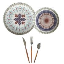 Aparelho de Jantar e Faqueiro 30 Peças Mosaico - Cerâmica/Axo Inox Super Saldão. Aparelho de Jantar e Faqueiro 30 Peças Mosaico - Cerâmica/Axo Inox Super Saldão.