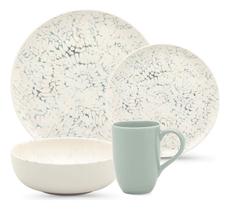 Aparelho De Jantar E Lanche Flat Tie-Dye 16 Peças Branco e Verde Oxford