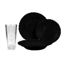 Aparelho de Jantar Ébano 16 Peças Vidro Opalino Black Preto Luxo