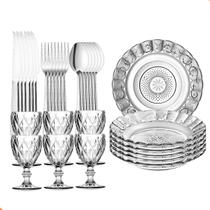 Aparelho de Jantar em Vidro 30 Peças 6 Pratos + 6 Taças + 18 Talheres Aparelho de Jantar em Vidro 30 Peças 6 Pratos + 6 Taças + 18 Talheres