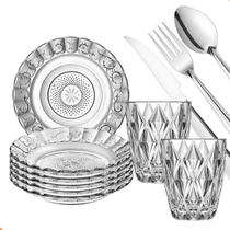 Aparelho De Jantar Em Vidro 30 Peças Kit com Pratos Fundos , Copos E Talheres Aparelho De Jantar Em Vidro 30 Peças Kit com Pratos Fundos , Copos E Talheres