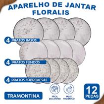 Aparelho de Jantar Floralis Tramontina Jogo de Pratos Rasos, Fundos e Sobremesa com Opções de Kits