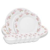 Aparelho de Jantar Jogo 18 Peças Prato Raso Sobremesa e Bowl Flowers Em Casa Tem