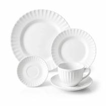 Aparelho De Jantar + Jogo Chá 16 Peças Completo Branco Liso Vidro Mesa Posta Resistente Moderno Cozi