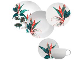 Aparelho de Jantar Jogo de Chá 30 Peças - Germer Porcelanas Redondo Tropical Convexa
