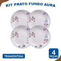 Aparelho de Jantar Jogo de Pratos Rasos Aura 25 cm em Porcelana Decorada 6 Peças