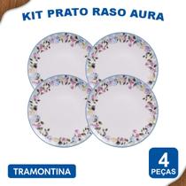 Aparelho de Jantar Jogo de Pratos Rasos Aura 25 cm em Porcelana Decorada 6 Peças